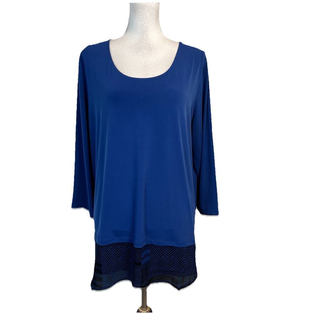 Susan Graver Blouse Tunic Top size Extra Large Royal Blue Slinky Modest Career